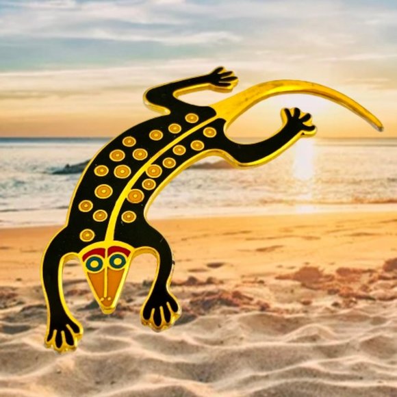 Laurel Burch Lizard Brooch Pin Cloisonne Enamel Gecko Vintage 90's Signed - Picture 4 of 14
